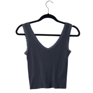 Fitz + Eddi Womens Ribbed Tank Top Sleeveless V-Neck Size S Rayon Spandex Blend